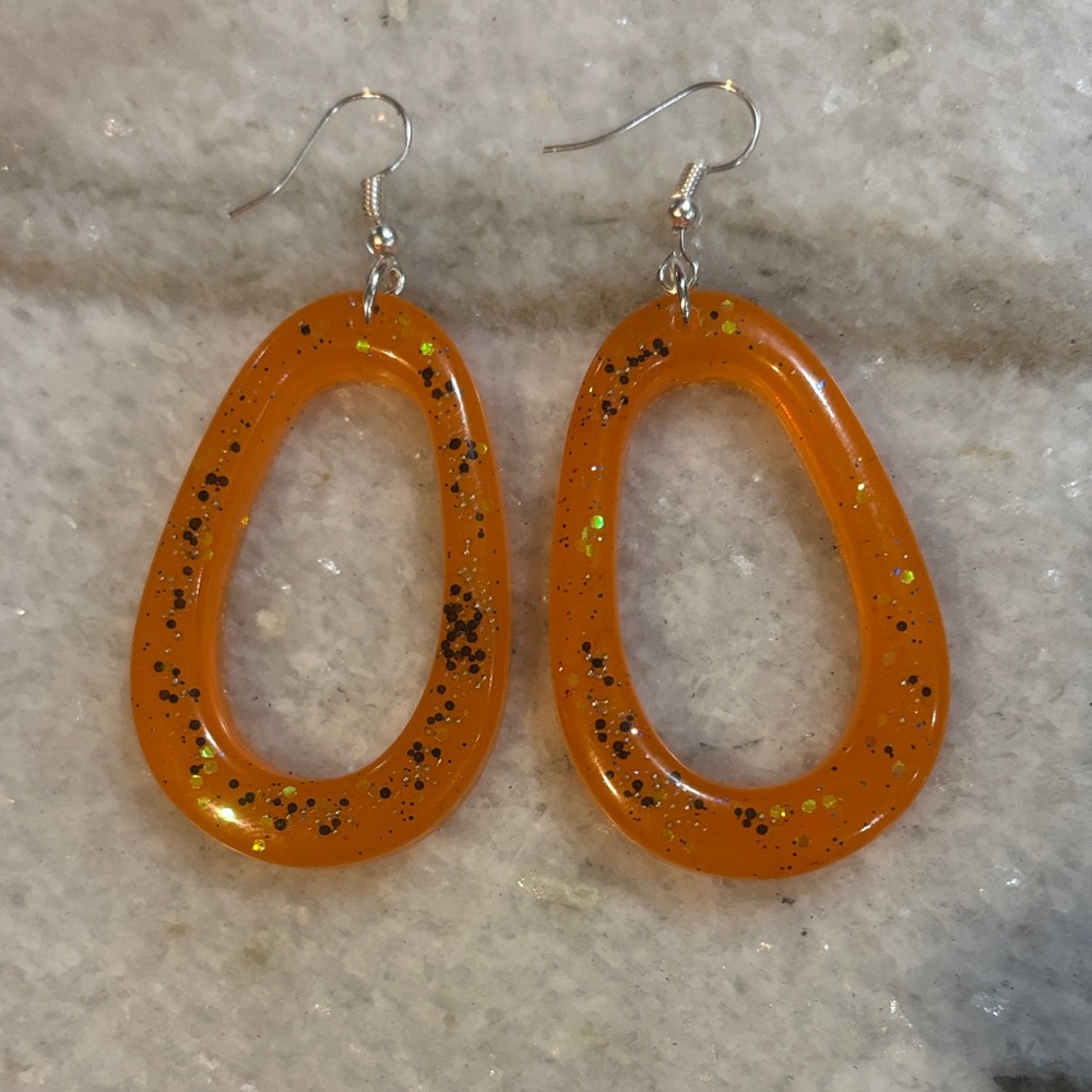 Game day Orange Glitter Hoop Earrings